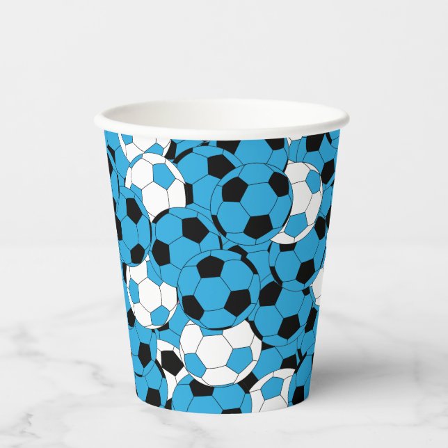 Blue Colored Soccer Balls Paper Cups (Front)