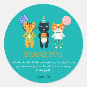 Blue Colorful Funny Cat Birthday Thank You Gift    Classic Round Sticker
