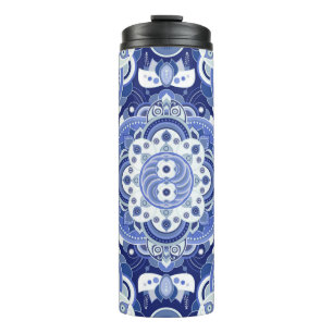 Blue colors vintage geometric pattern. Light india Thermal Tumbler