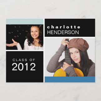 Blue colour block photo graduation announcement