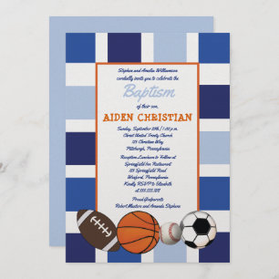 Blue Colour Block Sports Boy Baptism Invitation