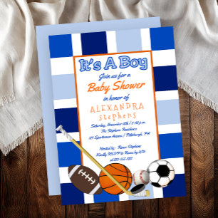 Blue Colour Block Sports It's a Boy Baby Shower Invitation