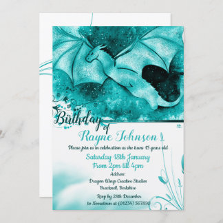 Blue Colour Burst Dragon Invitations