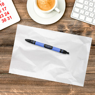 Blue Colour Crayon Wrap Monogram Black Ink Pen