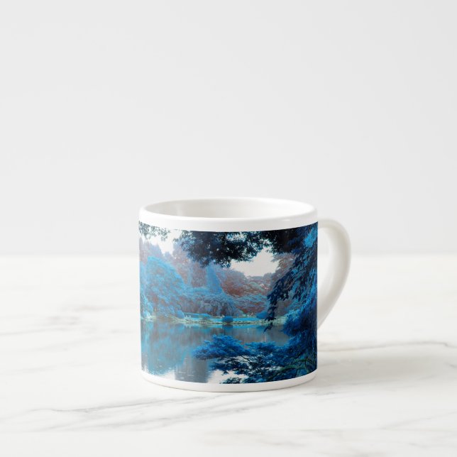 Blue colour effected cool, unique nature, lake espresso cup (Front Right)