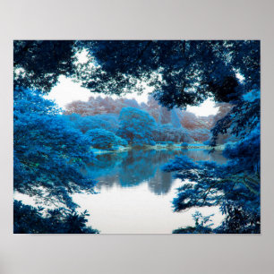 Blue colour effected cool, unique nature, lake poster