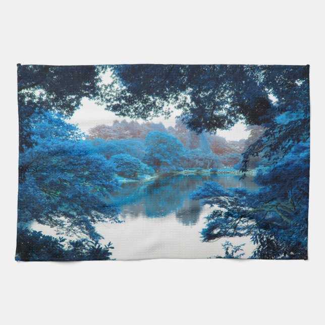 Blue colour effected cool, unique nature, lake tea towel (Horizontal)