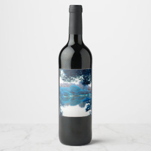 Blue colour effected cool, unique nature, lake wine label