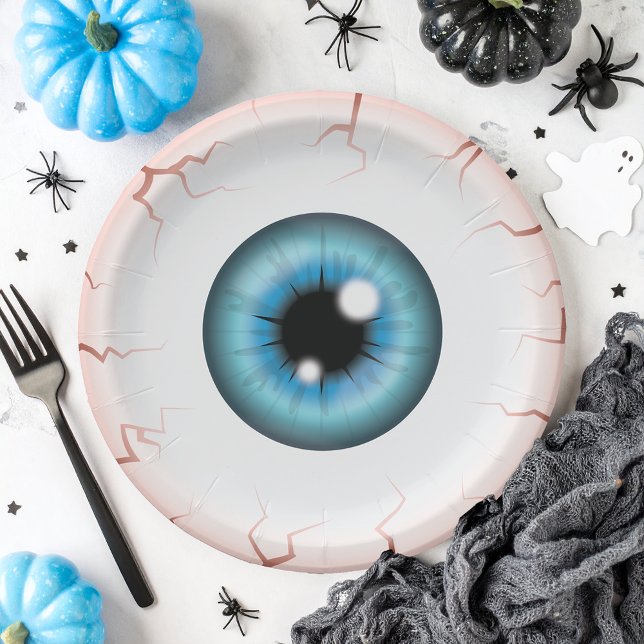 Blue Colour Eyeball Halloween Bloodshot Eyeball Paper Plate (Creator Uploaded)