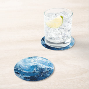 Blue Colour Marble Pattern Round Paper Coaster