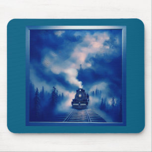 Blue Colour Scene With Old Steam Locomotive Mouse Mat
