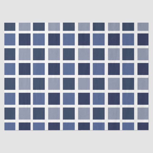 Blue Colour Squares Chequered Tissue Paper (Front)