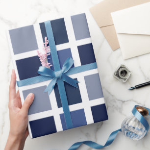 Blue Colour Squares Chequered Wrapping Paper