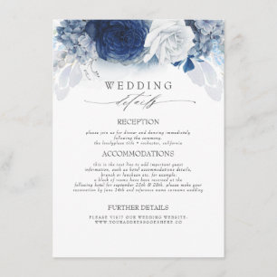 Blue Coloured Flowers Wedding Information Enclosure Card