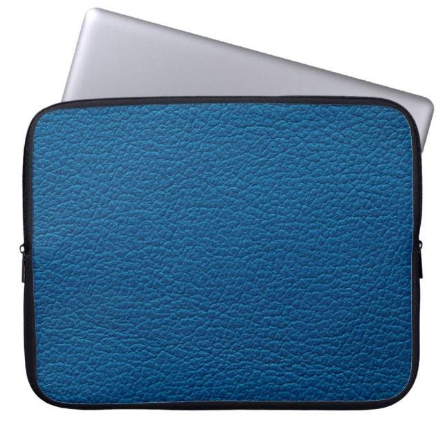 Blue coloured leather, textured surface laptop sleeve (Front)