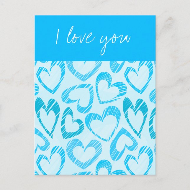Blue colourful doodled hearts Postcard (Front)