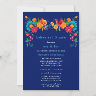 Blue & Colourful Fiesta Floral Rehearsal Dinner Invitation
