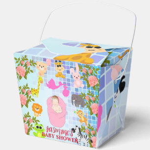 Blue Colourful Floral Animal Boho Girl Baby Shower Favour Box