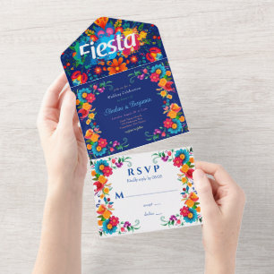 Blue Colourful Mexican Fiesta Wedding Celebration  All In One Invitation