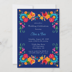 Blue Colourful Mexican Fiesta Wedding Celebration  Invitation