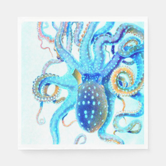 Blue colourful Octopus Napkin (Front)