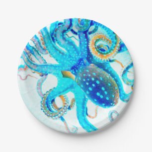 Blue colourful Octopus Paper Plate