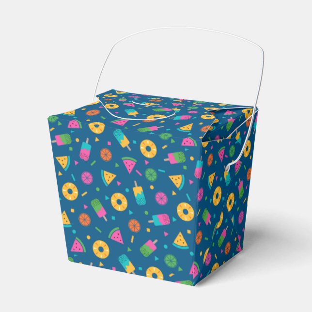 Blue colourful summer ice-cream pattern favour box (Front Side)
