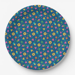 Blue colourful summer ice-cream pattern paper plate