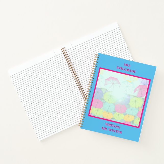 Blue Colourful Umbrellas Class Student  Notebook (Inside)