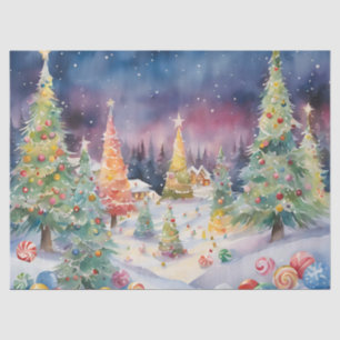Blue Colourful Watercolor Decoupage Winter Scene Tissue Paper