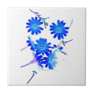 Blue colourized wild flowers scattered design tile