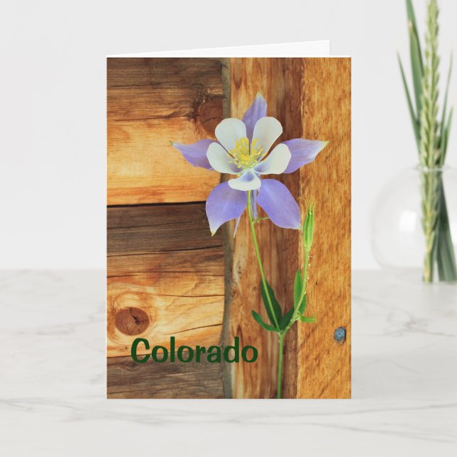 Blue Columbine and Wood Missing You Greeting Card (Front)