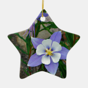 Blue columbine ceramic tree decoration