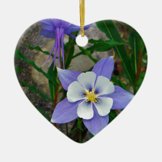 Blue columbine ceramic tree decoration (Front)