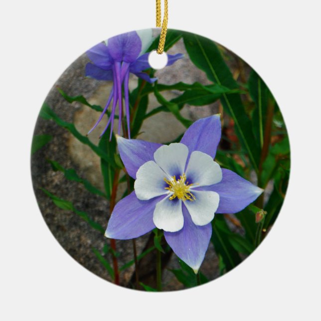 Blue columbine ceramic tree decoration (Front)