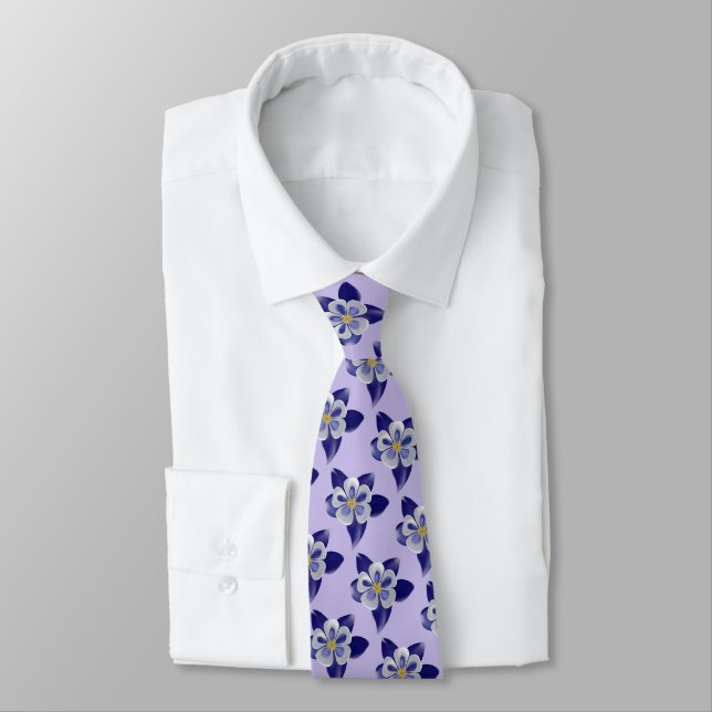 Blue Columbine Floral Pattern on Lavender Tie (Tied)