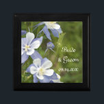 Blue Columbine Flowers Wedding Gift Box<br><div class="desc">Customise the pretty Blue Columbine Flowers Wedding Gift Box with the personal names of the bride and groom and marriage ceremony date to create a keepsake gift for the bride, her bridesmaids or bridal attendants. This elegant custom floral trinket box features a digitally painted nature photograph of blue Colorado columbine...</div>