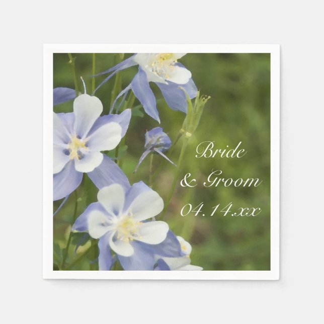 Blue Columbine Flowers Wedding Napkin (Front)