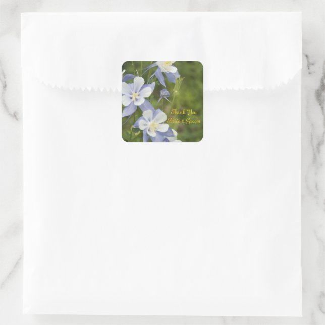 Blue Columbine Flowers Wedding Thank You Favour Ta Square Sticker (Bag)
