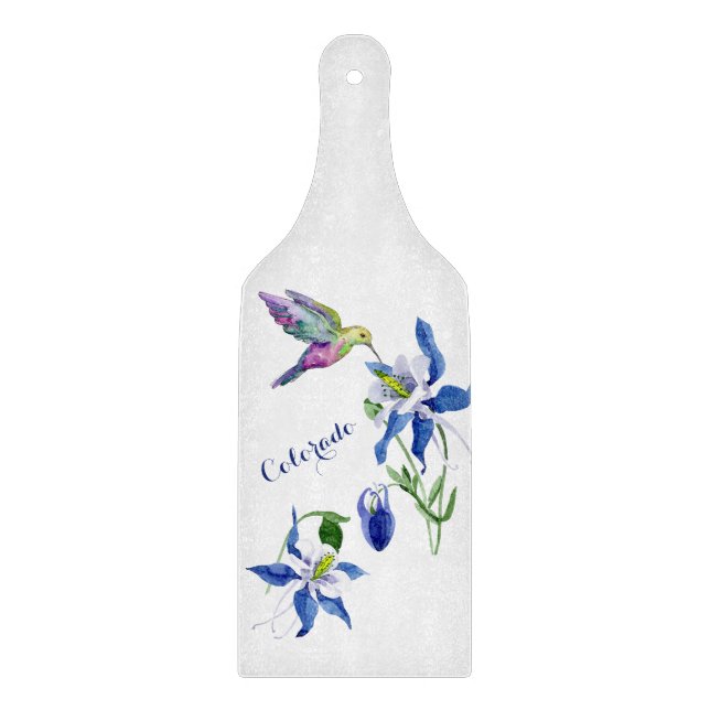 Blue Columbine Garden Hummingbird Cutting Board (Front)