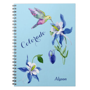 Blue Columbine Garden Hummingbird Notebook