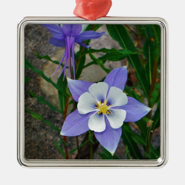 Blue columbine metal tree decoration (Front)