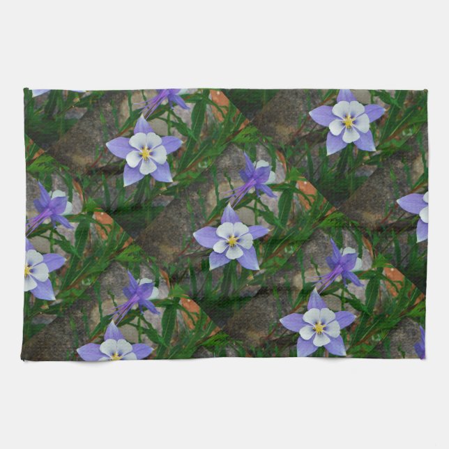 Blue columbine tea towel (Horizontal)
