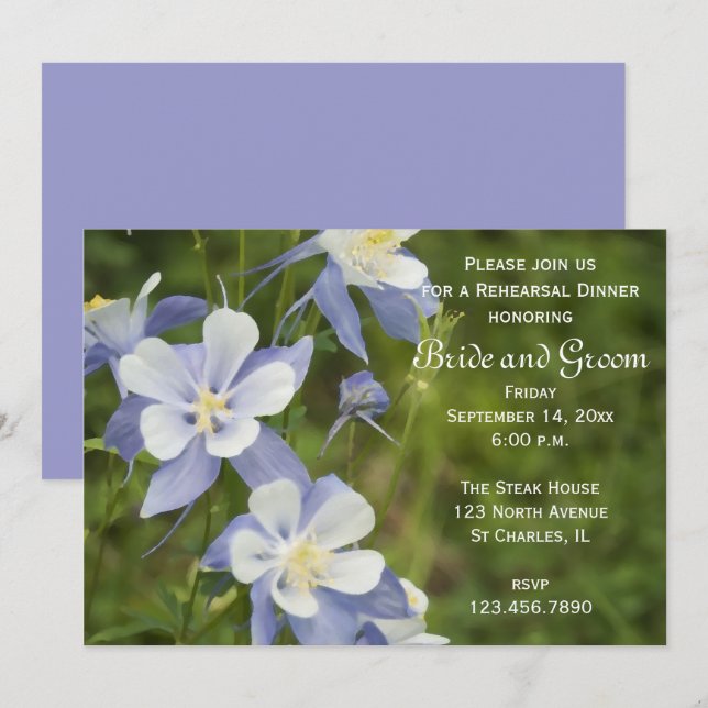 Blue Columbine Wedding Rehearsal Dinner Invitation (Front/Back)