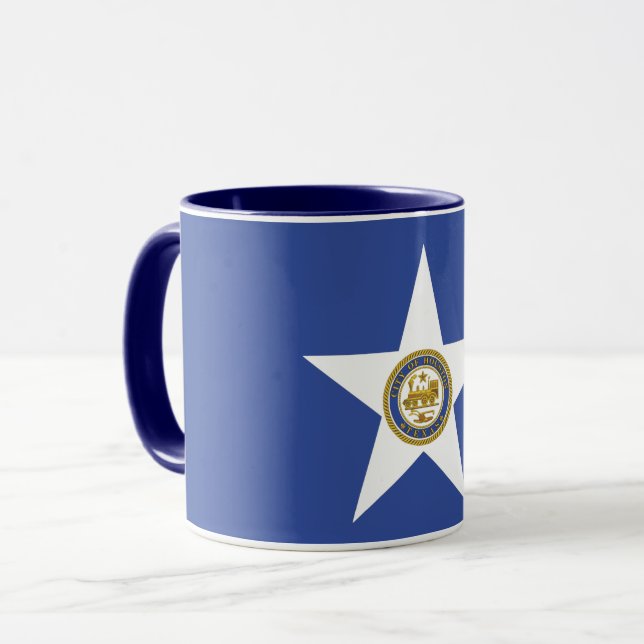 Blue Combo Mug with flag of Houston (Front Left)