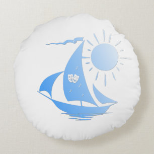 Blue Comedy and Tragedy Theater Sailboat Round Cushion