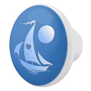 Blue Comedy and Tragedy Theatre Sailboat Ceramic Knob