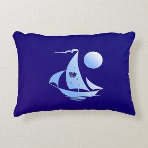 Blue Comedy and Tragedy Theatre Sailboat Decorative Cushion