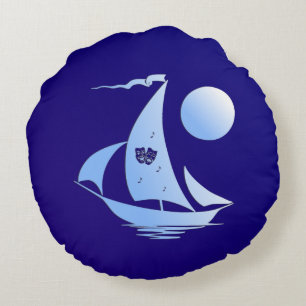 Blue Comedy and Tragedy Theatre Sailboat Round Cushion