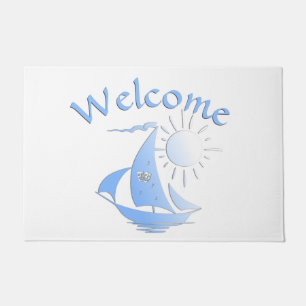 Blue Comedy and Tragedy Theatre Sailboat Welcome Doormat